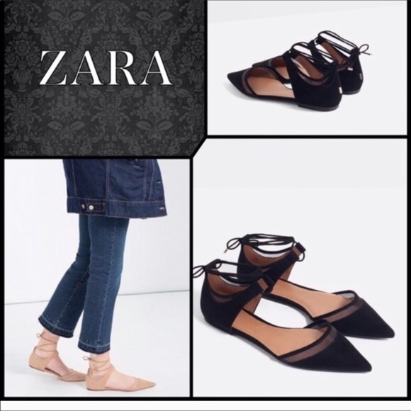 Zara Shoes Zara Mesh Dorsay Black Laceup Flats Size 39 Poshmark